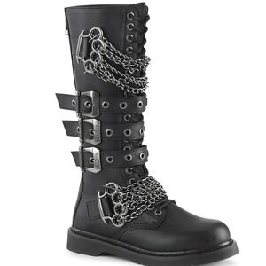 Demonia Black Combat Boots with Silver Chains